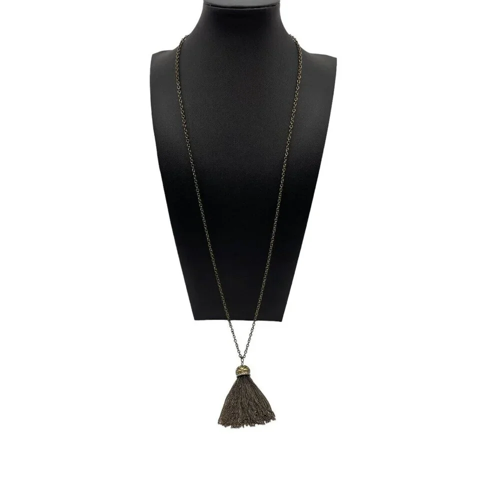 J Crew Pavé Clear Rhinestone Dome Tassel Chain Necklace‎ Gold Tone Adjustable